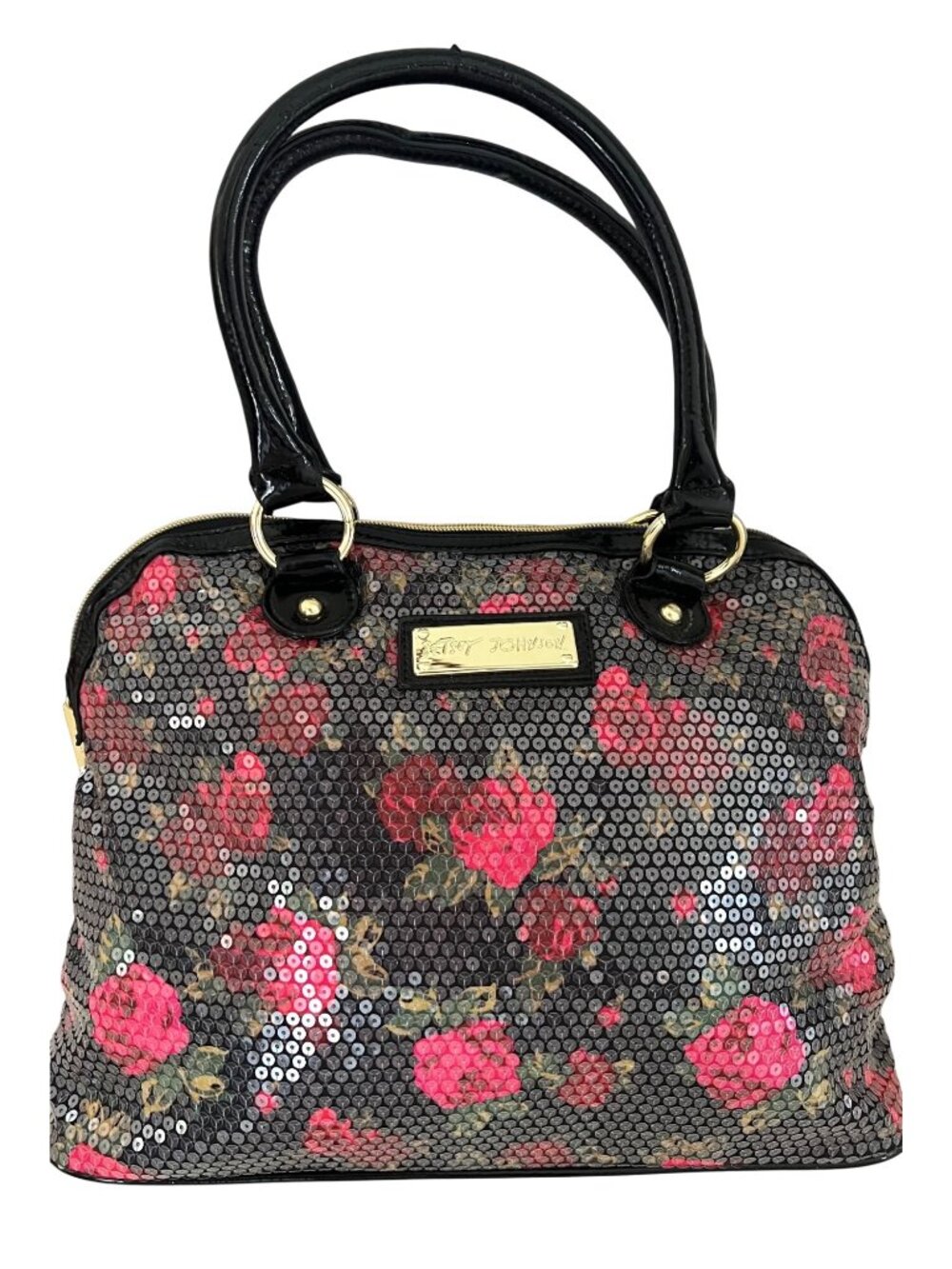 Betsey Johnson Floral Roses Sequin Handbag Satchel Purse Chic Whimsical - Picture 2 of 10